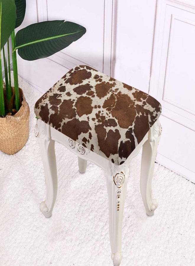 Talayituse Brown Cow Print Stool Covers Square Stretch Rectangle Bar Stool Covers Jacquard Vanity Stool Cover with Elastic Stool Seat Protector for Bathroom, 2 Pack - Image 5